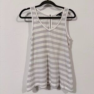 Banana Republic Tank Top Small White Gray Striped 100% Cotton Back Zipper